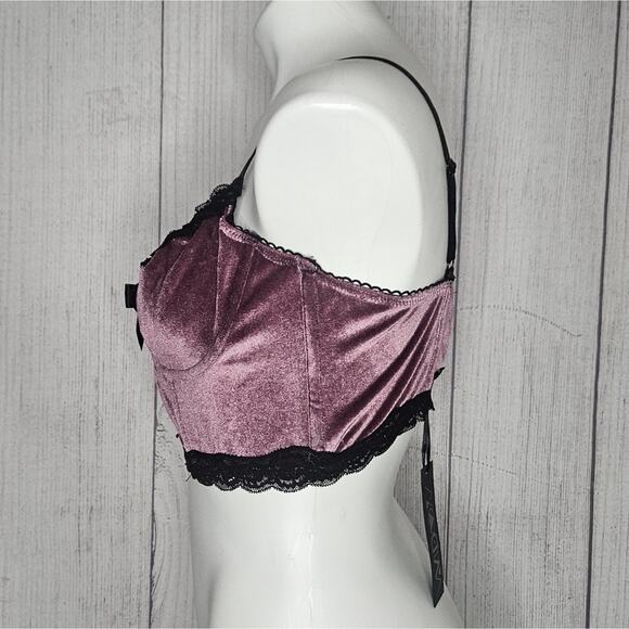 Dolls Kill WIDOW Mauve Velvet & Black Lace Bustier - NWT, size Large - Picture 3 of 7